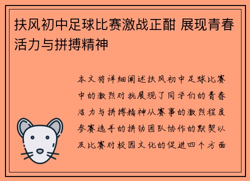 扶风初中足球比赛激战正酣 展现青春活力与拼搏精神
