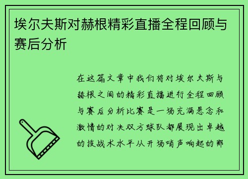 埃尔夫斯对赫根精彩直播全程回顾与赛后分析