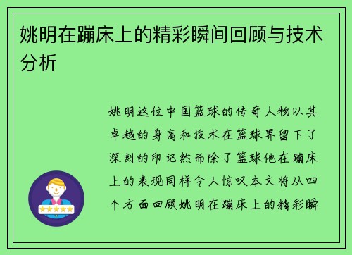 姚明在蹦床上的精彩瞬间回顾与技术分析