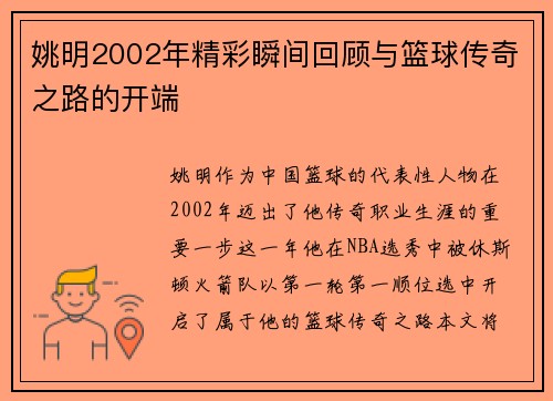 姚明2002年精彩瞬间回顾与篮球传奇之路的开端